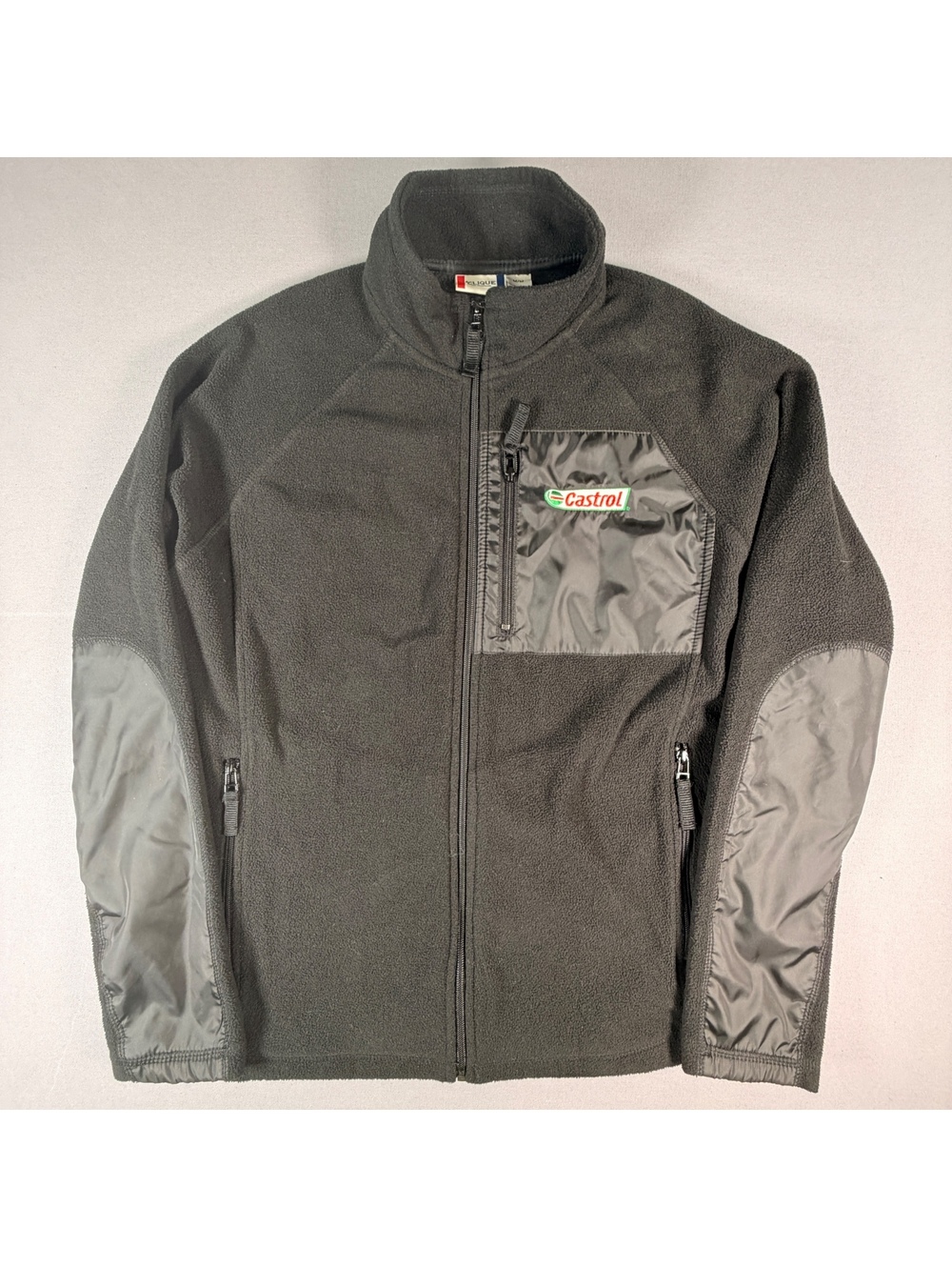 Castrol Oil Racing Fleece Jacket Mens M Black Full Zip Clique Nylon Elbow Patch